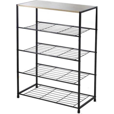 Calicosy – Étagère à chaussures 5 niveaux en métal noir – Dimensions L63 x P30 x H83 cm – Optimise l'espace – Grilles en métal pour rangement efficace (1/5)