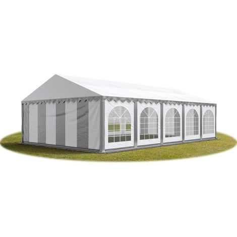 TOOLPORT Festzelt Partyzelt 5x10 m PREMIUM, hochwertige PVC Plane 750 N in grau-weiß 100% wasserdicht mit Bodenrahmen