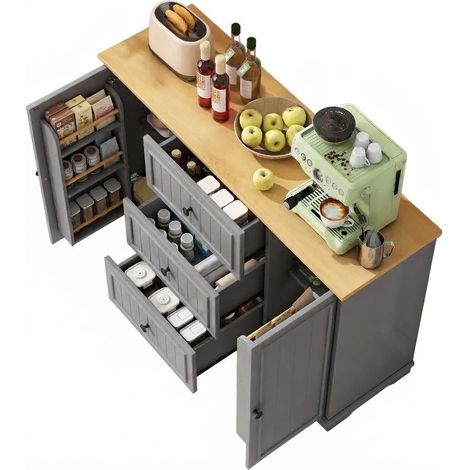 ELVMI Credenza con 3 Cassetti e Ripiani Regolabili, per Cucina o Sala da Pranzo, in MDF, 126 x 40 x 86 cm, Grigio (1/5)