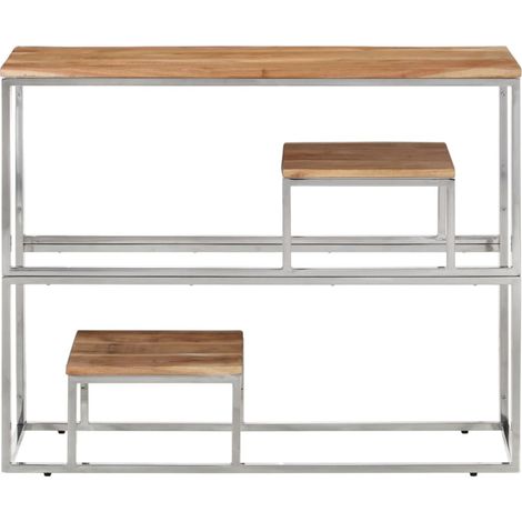Maison Exclusive - Tavolino da Salotto Argento in Acciaio Inox e Massello d'Acacia (1/5)