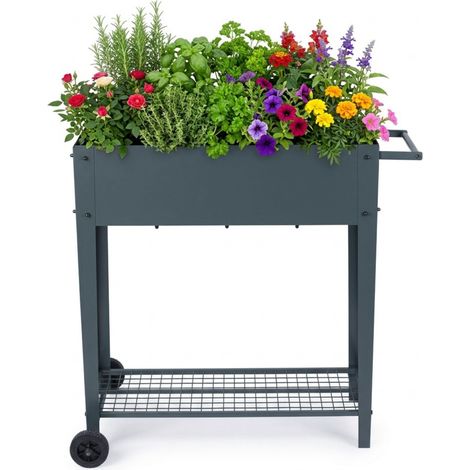 Relaxdays Aiuola rialzata, ripiano, ruote, giardino, balcone & terrazza, HxBxT: 80 x 85 x 50 cm, mobile, antracite