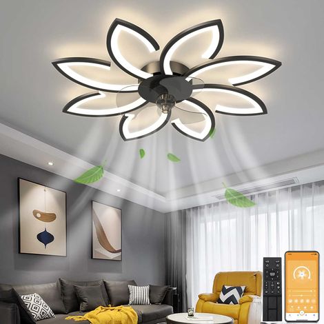 35 Inch Bladeless Ceiling Fan With Lights Remote Control Modern Low Profile Flush Mount LED Ceiling Fan Dimmable 3 Color 6 Speeds For Bedroom Living Room Black (1/5)