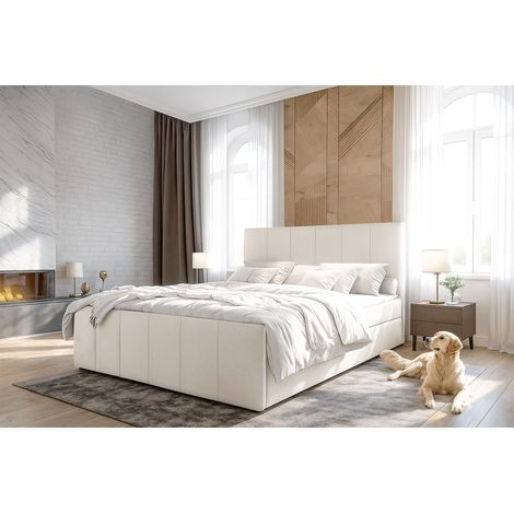 AX LIVING Levente Bett mit Bettkasten 180x200 Beige Boxbett Stauraum