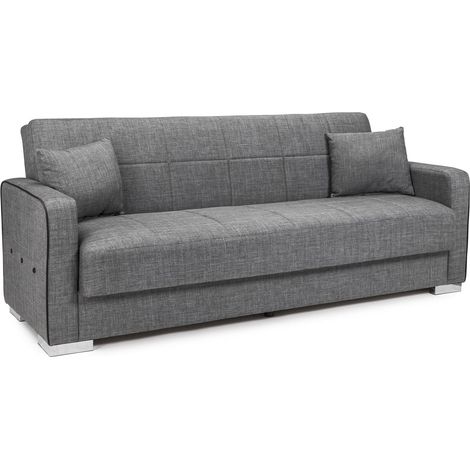 Home Heavenly® - Sofá cama TORRA, diseño moderno con arcón y cojines decorativos, tapizado en tela, 220X85X 90 cm Color: Gris (1/5)