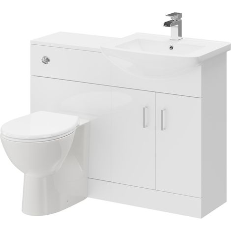 Wholesale Domestic Modena Gloss White 1050mm 2 Door Vanity Unit Toilet Suite (1/5)