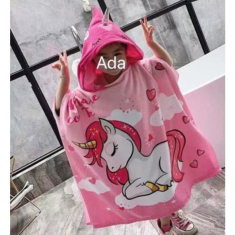 Poncho de bain - - 75x110 cm - Microfibre 100% Polyester - Léger - Design Licorne Rose (1/4)
