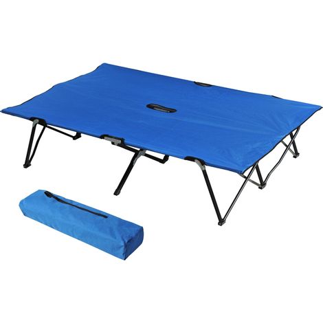 Lit de camp pliant pour 2 personnes, avec sac de transport, supporte jusqu'à 136 kg, en acier Oxford, bleu et noir, 193 x 125 x 40 cm (1/5)