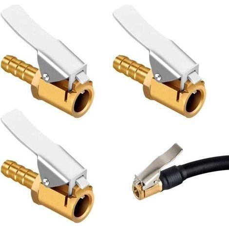 Set di 3 ugelli di gonfiaggio in ottone, clip di montaggio per pompa ad aria, adattatori per valvole per pneumatici di auto o camion, tipo scanalato, 8 mm (1/4)