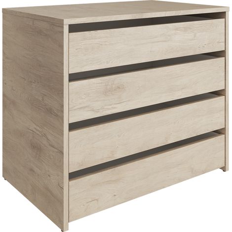Commode, Meuble de rangement avec 4 tiroirs coloris chêne - Hauteur 61,8 x Longueur 70 x profondeur 45 cm (1/2)
