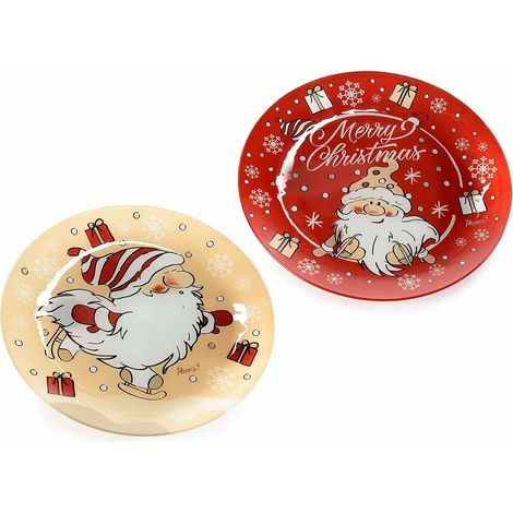 Set 4 Piatti Natalizi in Vetro con Gnomi Rotondi Idea Regalo Natale