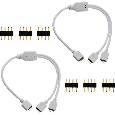 LED Strip Connector Y Splitter, 4 broches 1 à 2 ports LED RGB Splitter pour RGB5050 RGB3528 rgb2835 bande lumière avec free 6pcs 4pin Connector (2/pack) (1/4)