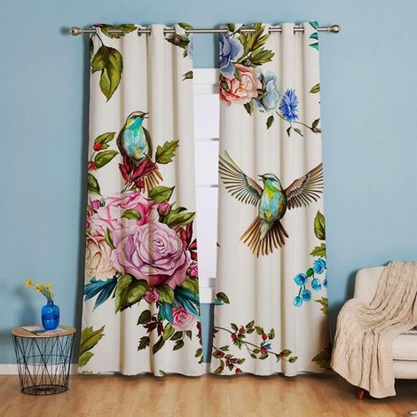 Floral Lot de 2 Rideaux Occultants, Fleurs Feuilles Oiseau Rideau Thermique Isolant Anti Froid, 140x240, Rideau Occultant avec Œillets Rideau Fenetre - 140L X 240H cm (2 Panneaux) (1/5)
