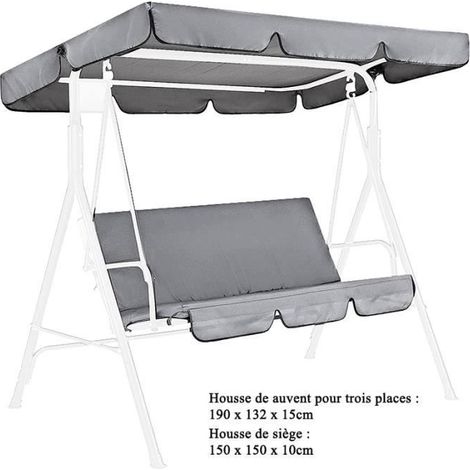 Housse de Siège et Coussins Assise/Dossier avec Auvent, Gris (Sans Balancelle) Housse de Siège de Jardin pour Balançoire de Jardin (1/4)