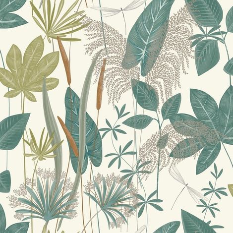 Grandeco Dragonfly Garden Wallpaper Metallic Botanical Leaves Paste The Wall (1/4)