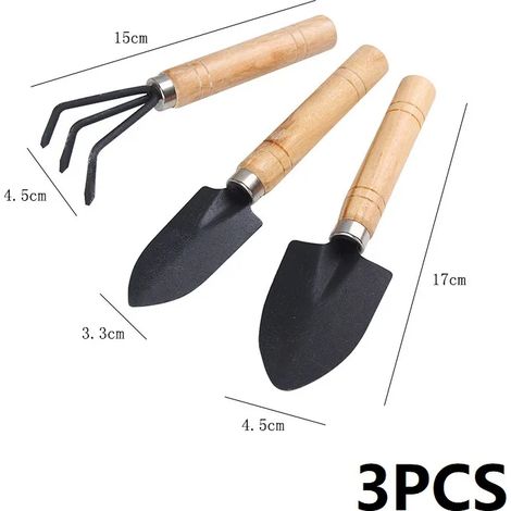 (Gros grain - 3 pièces) Ensemble de 3 outils de jardinage, mini-outils de bêchage et de désherbage pour pots de fleurs d'intérieur, cactus, légumes et petites plantes de jardin BZQ01 (1/4)