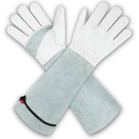 Gants de jardinage en cuir de vache - Gants d'élagage à manches extra-longues - Résistants aux épines - Pour jardinier - Taille S (1/5)