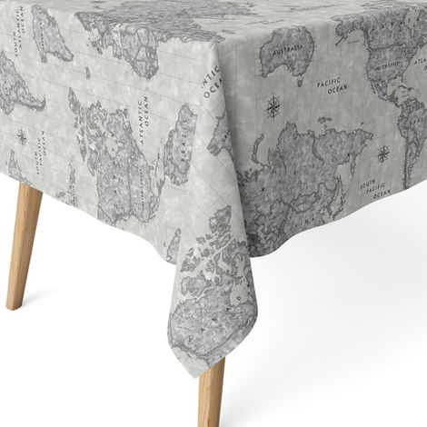 Nappe Anti-Taches enduite carrée 140x140 cm Carte du Monde Gris (1/5)