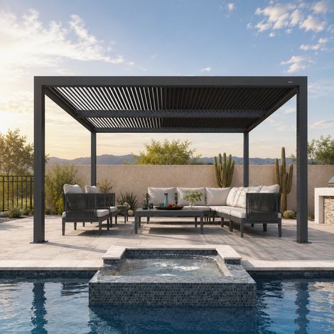 PURPLE LEAF Pergola Bioclimatique 4 x 3,3 m Pergola Aluminium Lames Orientables Superficie 13,2 m2 Tonnelle de Jardin Exterieur Belvédères pour Patio Terrasse Exterieur, Gris