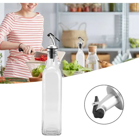 Bouteille d'huile en verre étanche pour les cuisines domestiques, y compris la sauce soja, le vinaigre, les condiments, le vin de cuisine et les petits distributeurs d'huile (500 ml). (1/5)