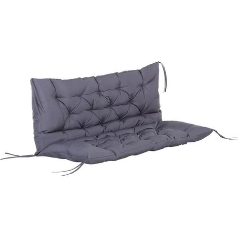 Coussin de jardin gris foncé 132 cm pour banc 2 places avec 6 cordons fixation, résistant intempéries confort (1/5)