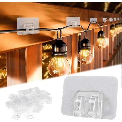 Lot de 100 crochets pour guirlandes lumineuses d'extérieur, crochets avec bandes adhésives, crochets de suspension pour guirlandes lumineuses d'extérieur (1/5)