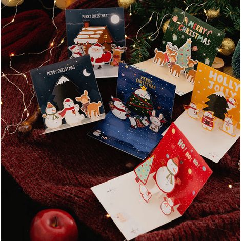 Carte Noel 3D, Carte Pop Up Noel, 6 Pièces Cartes de Noël, Carte de Noel avec Enveloppe et Autocollant, Kit de Carte de Voeux Noel pour Enfants, Famille, Amis (1/5)