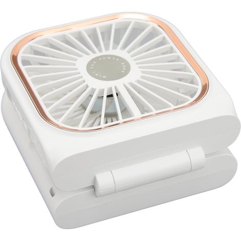 Ventilateur de cou pliable portable, multifonction, support de téléphone et batterie externe, mini ventilateur de bureau USB pliable blanc (1/5)