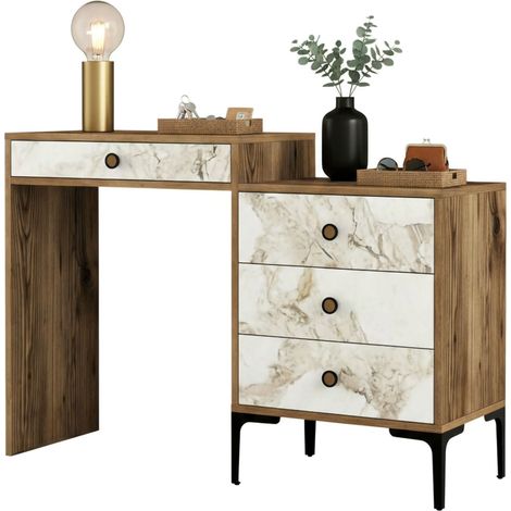 Dmora - Consolle Lyra, Tavolo multiuso, Mobiletto d'appoggio, Scrivania da corridoio, 124x40h85 cm, Noce e Bianco, con imballo rinforzato, con imballo rinforzato