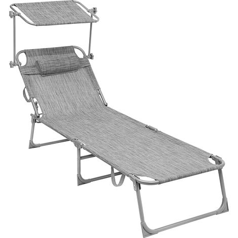 Songmics – Transat pliable en acier avec dossier réglable 4 positions – Tissu respirant – Charge max 150 kg – Gris beige – GCB19T