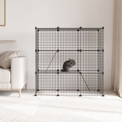 Gabbia per piccoli animali a 31 pannelli, box per gattini, conigli e cincillà, 105x45x105 cm, nera.