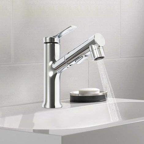 Robinet de cuisine extensible avec 3 types de buses et une portée de 1,2 à 1,5 m (3,94 à 4,92 pi), Mitigeur Evier avec Douchette pour maisons, cuisines, salles de bains, restaurants