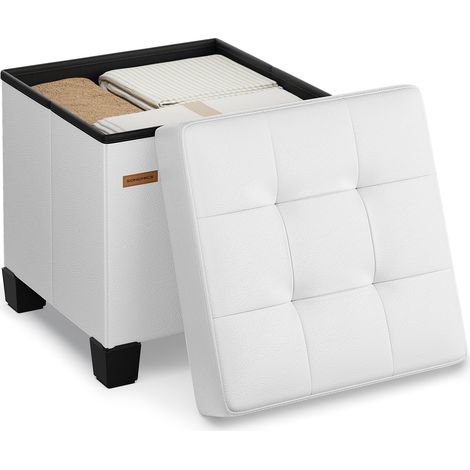 Banc de Rangement, Coffre avec Pieds, 38 x 38 x 40 cm, Pouf, Repose-Pieds, 37 L, PVC, pour Salon, Entrée, Blanc Nuage (1/5)