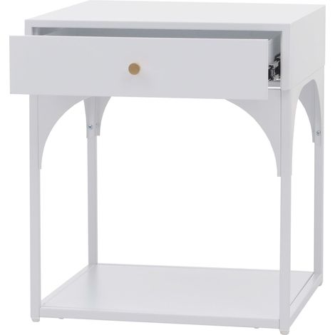 [NEUWERTIG] Nachttisch HHG-448, Kommode Beistelltisch Nachtschrank Nachtkasten, Schublade Metall 50x43x41cm weiß