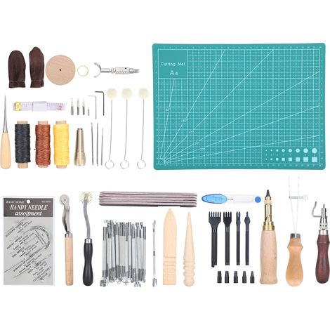 Kit 55 pièces outils cuir artisanat main, poinçon gravure estampage DIY, ensemble complet travail du cuir (1/5)