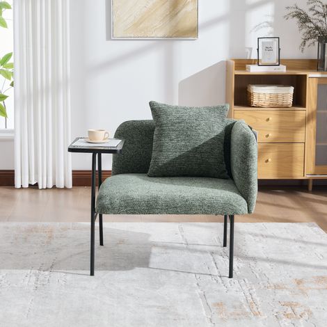 Sillón de 1 plaza con mesa auxiliar y 2 bolsillos, 86 x 72 x 71 cm, chenilla verde (1/5)