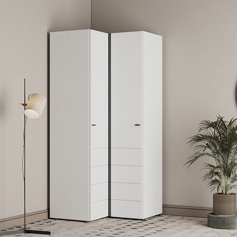 Armario 2 Puertas, Ropero Dormitorio 4 Estantes, Colgador, Apertura Abatible, 95x208h cm Blanco Mate (1/5)