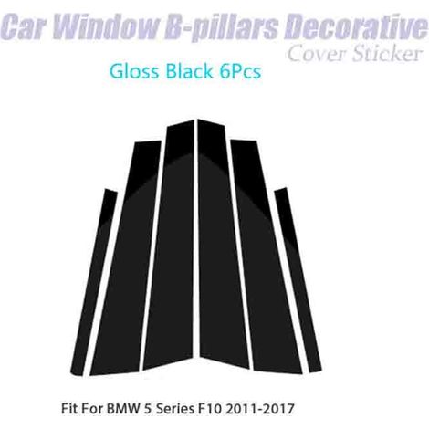 (Série 5 F10 noire) Lot de 6 autocollants décoratifs noirs en fibre de carbone pour montants de vitres B, compatibles avec les modèles E60, E90, F30, F10, F20, F07, E70, E84, E46 et X1. Accessoires au (1/5)