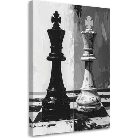 Quadro su tela, Scacchi 3D Re Bianco e Nero Astratto, 20x30 (1/5)