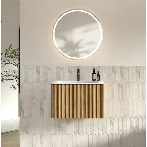 Badezimmermöbel mit Waschbecken und LED-Spiegel, 60 cm, wandmontiert, Eichenfarbe HAVRYA (1/5)