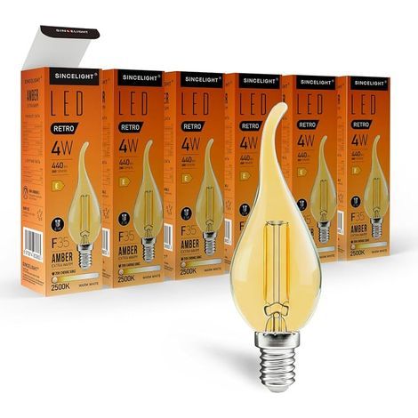 Lot de 6 ampoules LED E14 rétro à filament, 4 W, 440 lm, équivalent à 50 W, ambré, blanc chaud 2500 K, SES petit culot à vis Edison (1/5)