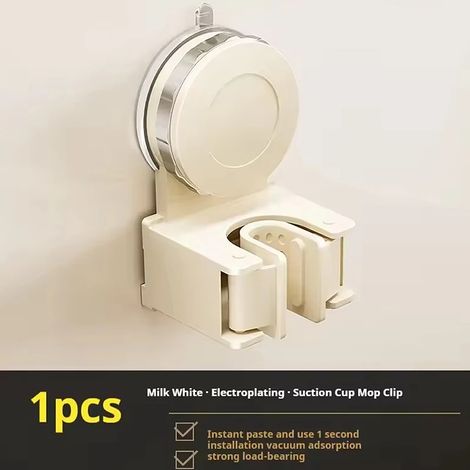 (Blanc, 1 pièce) Support de balai à ventouse mural sans perçage pour porte de salle de bain - Support de balai à clipser pour le nettoyage (1/5)