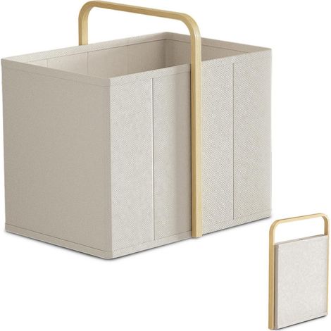 Faltbarer Wäschekorb 65L aus Bambus-Stoff (Beige) mit Henkel (1/5)