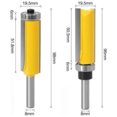 FENOPLASTICA 8 mm Schaft Bündigfräser, extra lange Fräser, Kopierfräser mit oberem Lager + Kopierfräser mit unterem Lager (1/4)