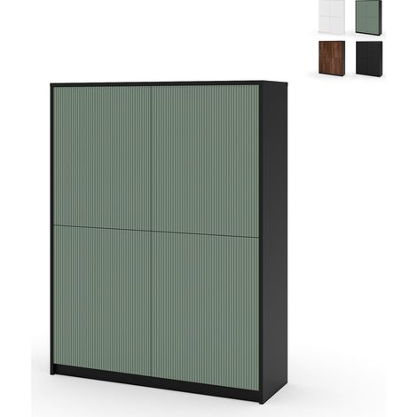 Credenza alta mobile moderno con ante cannettate Budapest - Verde