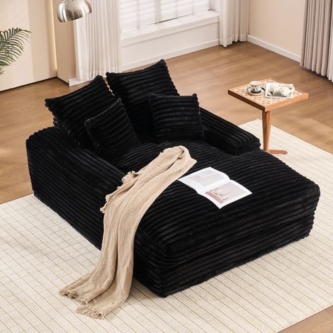 Canapé corde luxe design moderne 4 coussins canapé-lit sans assemblage gain de place noir