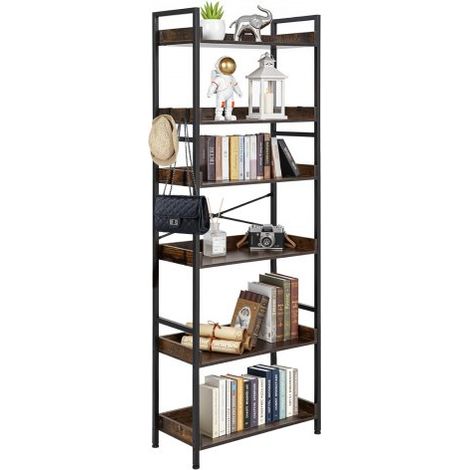 Industrie-Bücherregal, 6-stufig, Vintage-Leiterregal mit Metallrahmen, Bücherschrank mit offenen Fächern, Standregal für Wohnzimmer, Schlafzimmer, Küche, Homeoffice, Rustikales Braun (1/5)