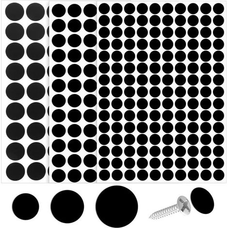 Lot de 290 cache-vis autocollants en PVC résistant à la poussière pour meubles, vis à bois, mur, armoire, bureau, mur - 12 mm, 15 mm, 21 mm (noir) (1/5)