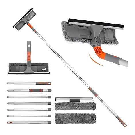 Raclette à Vitre Professionnelle, 254 cm Raclette Vitre Telescopique Perche Nettoyage Vitre avec Tête Rotative Lave Vitre Telescopique, Kit de Nettoyage Vitre pour Verre Douche Voiture Fenêtres Hautes (1/5)