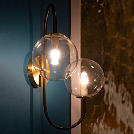 Wandlampe Buzios, 2 benötigte Glühbirnen, Fassung E14, Innenbereich, Schwarz (1/5)
