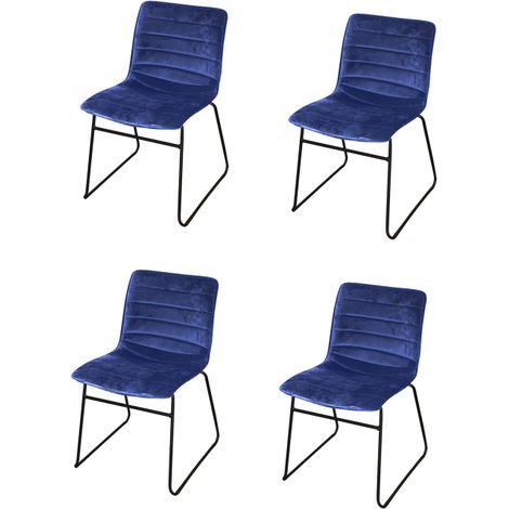 Lot de 4 chaises BROOKLYN en velours - 55 x 45 x H 47/78cm - Bleu - Livraison gratuite (1/3)